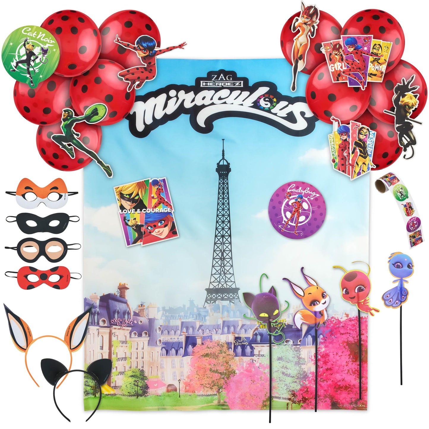 Miraculous Ladybug 50pc Birthday Party Supplies Set – All-in-One Celebration Kit with Backdrop, Props & Tableware