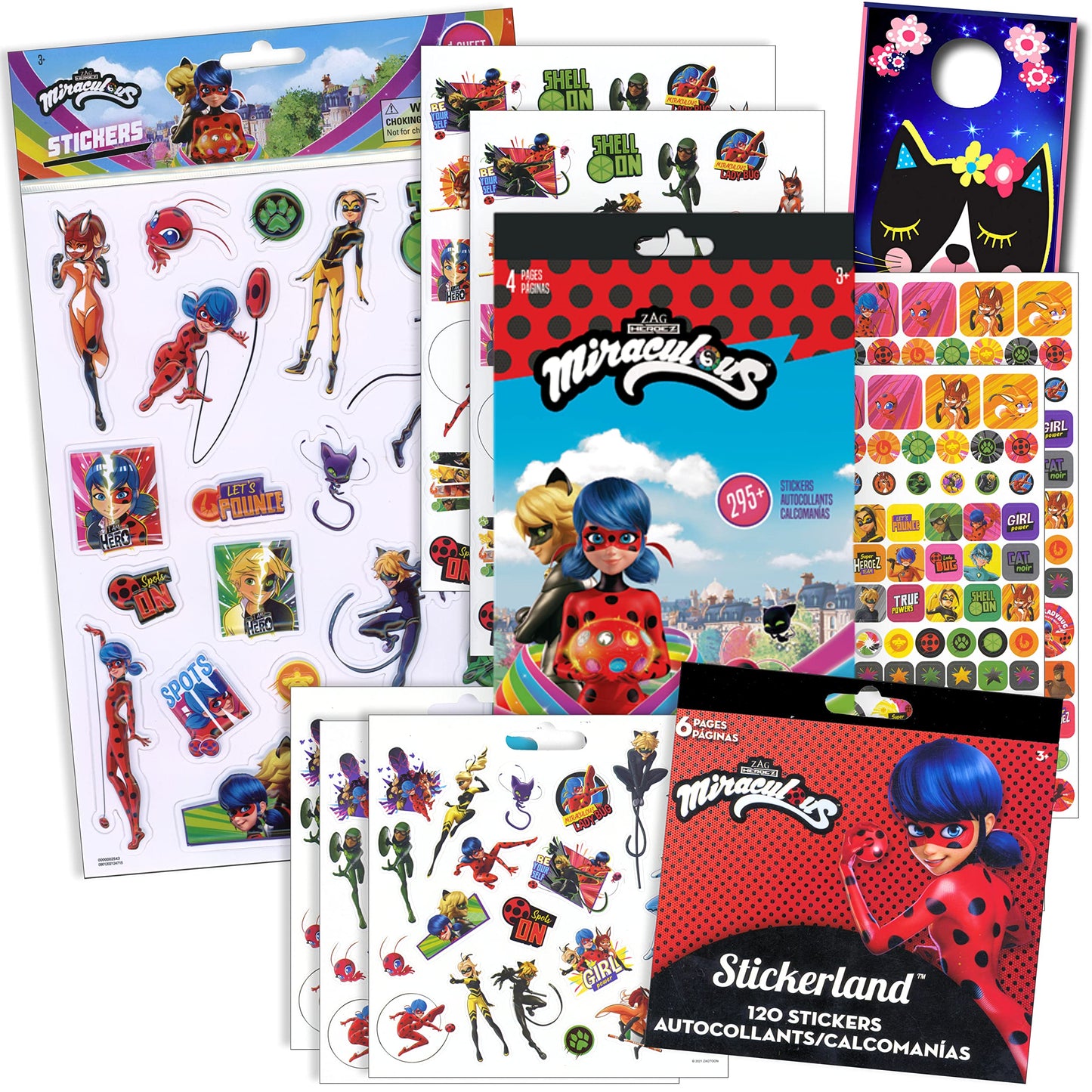 Miraculous Ladybug & Cat Noir Sticker Bundle with 2-Sided Door Hanger | Miraculous