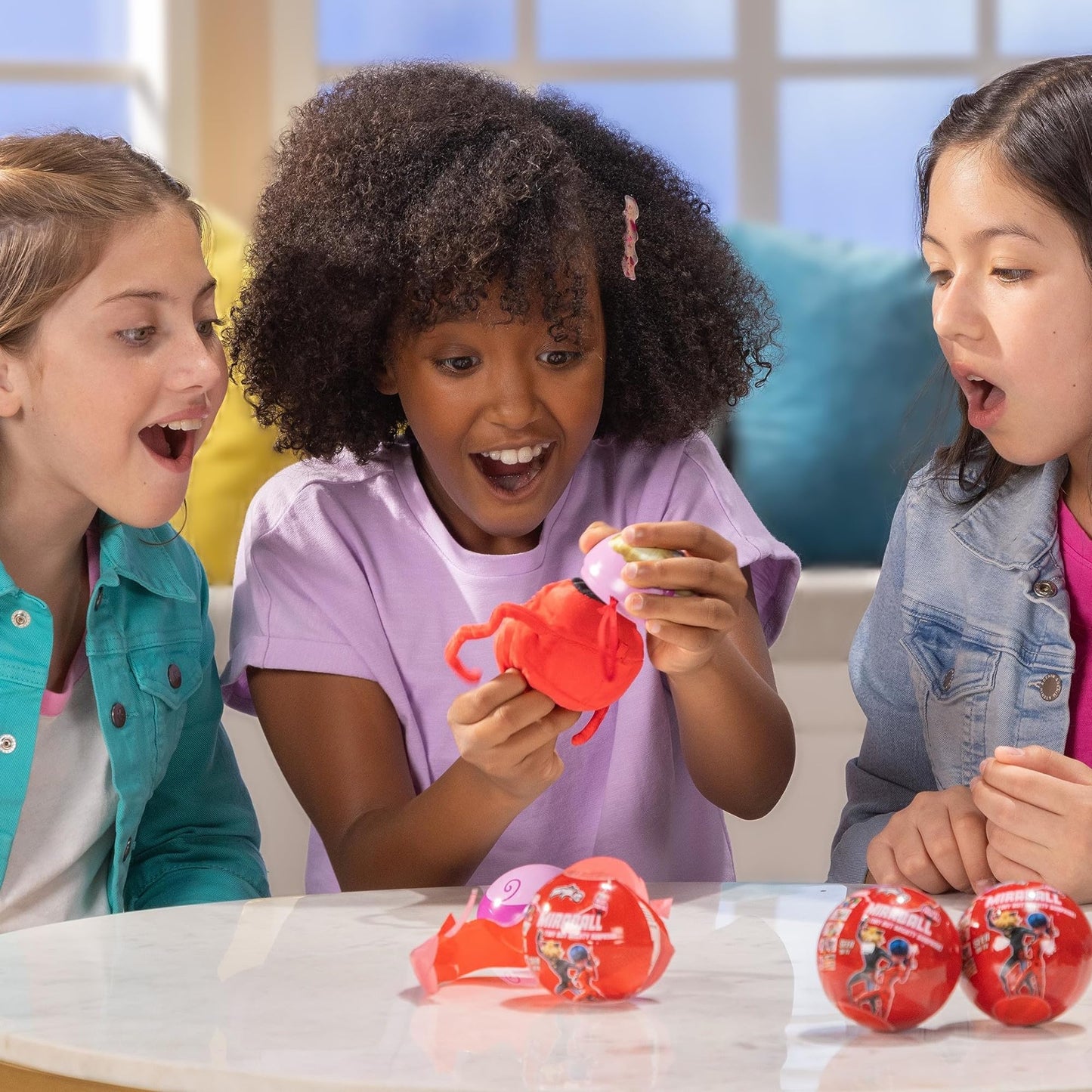Miraculous Ladybug MiraBall 3-in-1 Surprise – 3 Pack Blind Box Toys for Kids | Metal Ball, Kwami Plush & Stickers