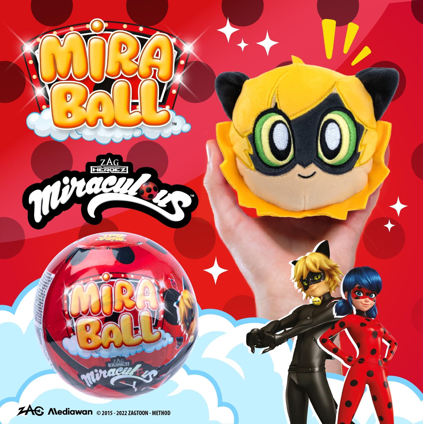 Miraculous Ladybug MiraBall 3-in-1 Surprise – 3 Pack Blind Box Toys for Kids | Metal Ball, Kwami Plush & Stickers