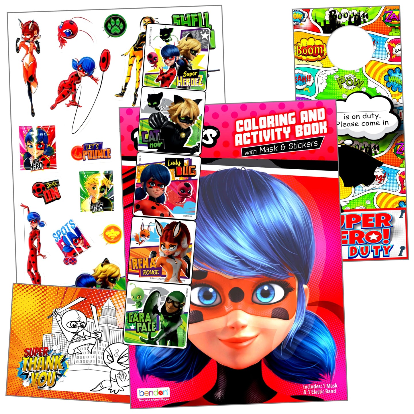 Miraculous Ladybug and Cat Noir Activity Bundle | Coloring Book, Stickers & Two-Sided Door Hanger | Miraculous