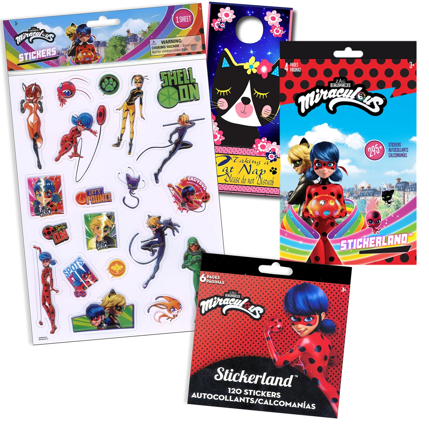 Miraculous Ladybug & Cat Noir Sticker Bundle with 2-Sided Door Hanger | Miraculous