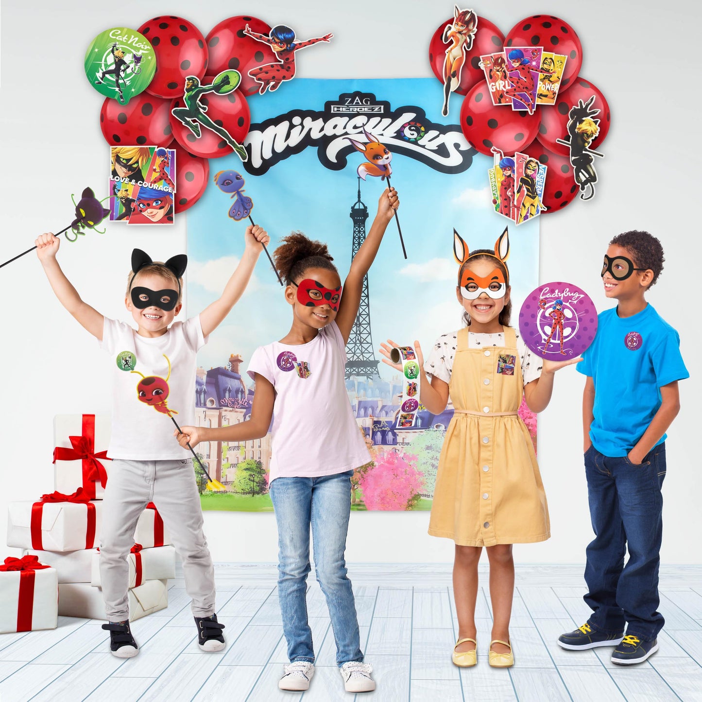 Miraculous Ladybug 50pc Birthday Party Supplies Set – All-in-One Celebration Kit with Backdrop, Props & Tableware