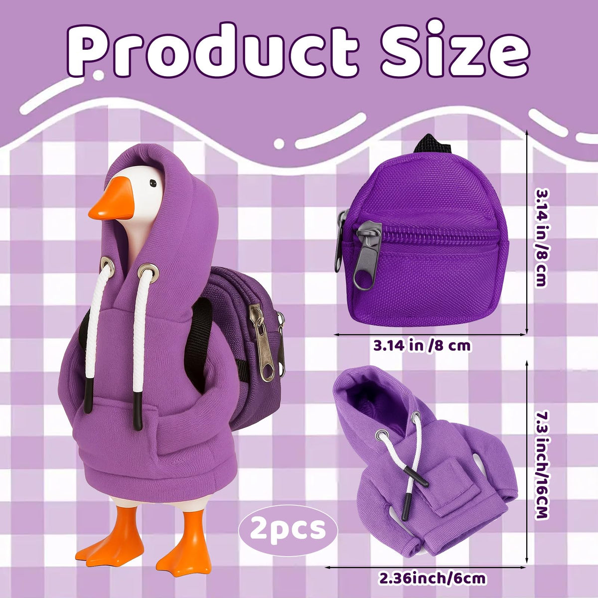 MIRJXB Desk Goose Outfits: Purple Hoodie & Mini Backpack Set for 7-Inch Desk Geese
