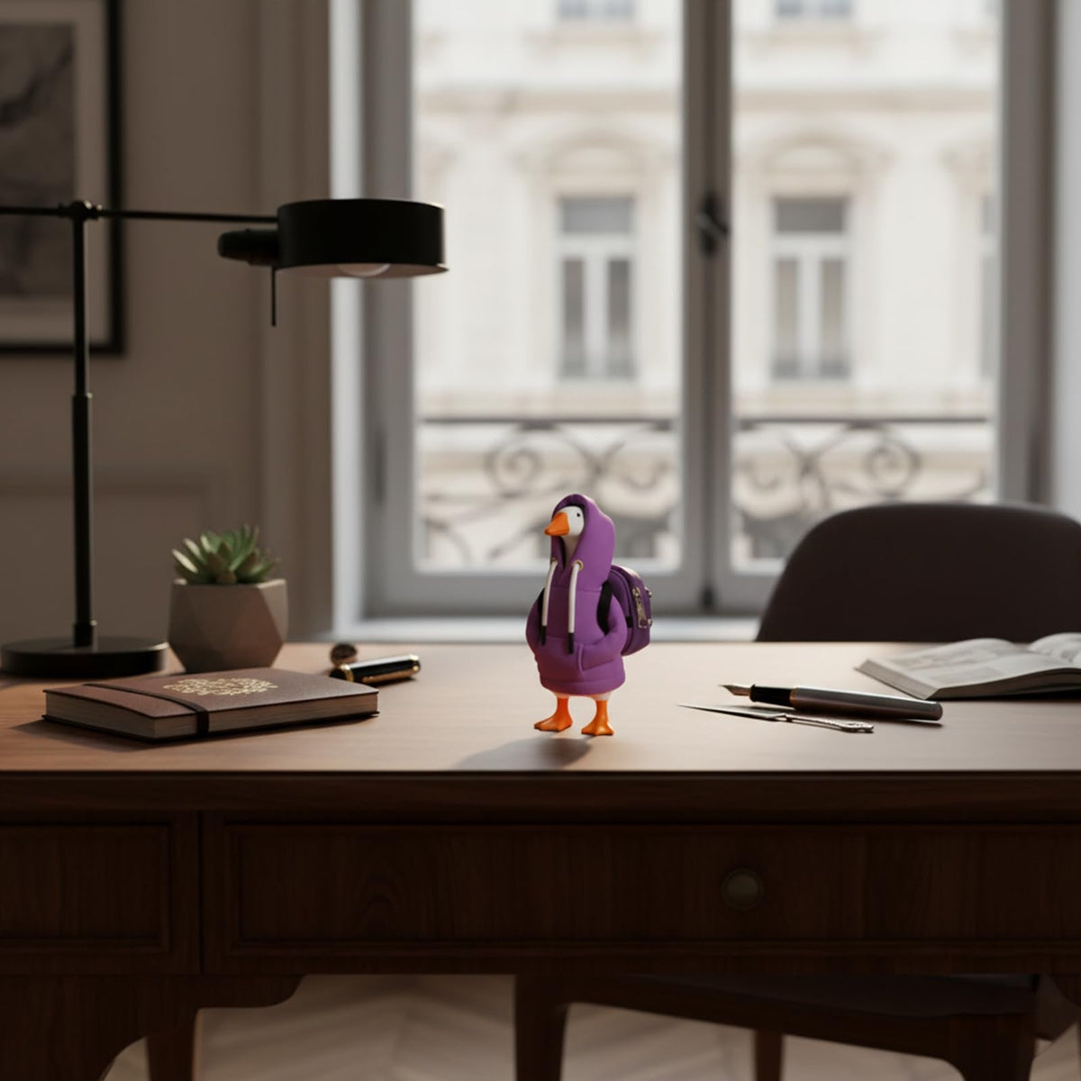 MIRJXB Desk Goose Outfits: Purple Hoodie & Mini Backpack Set for 7-Inch Desk Geese