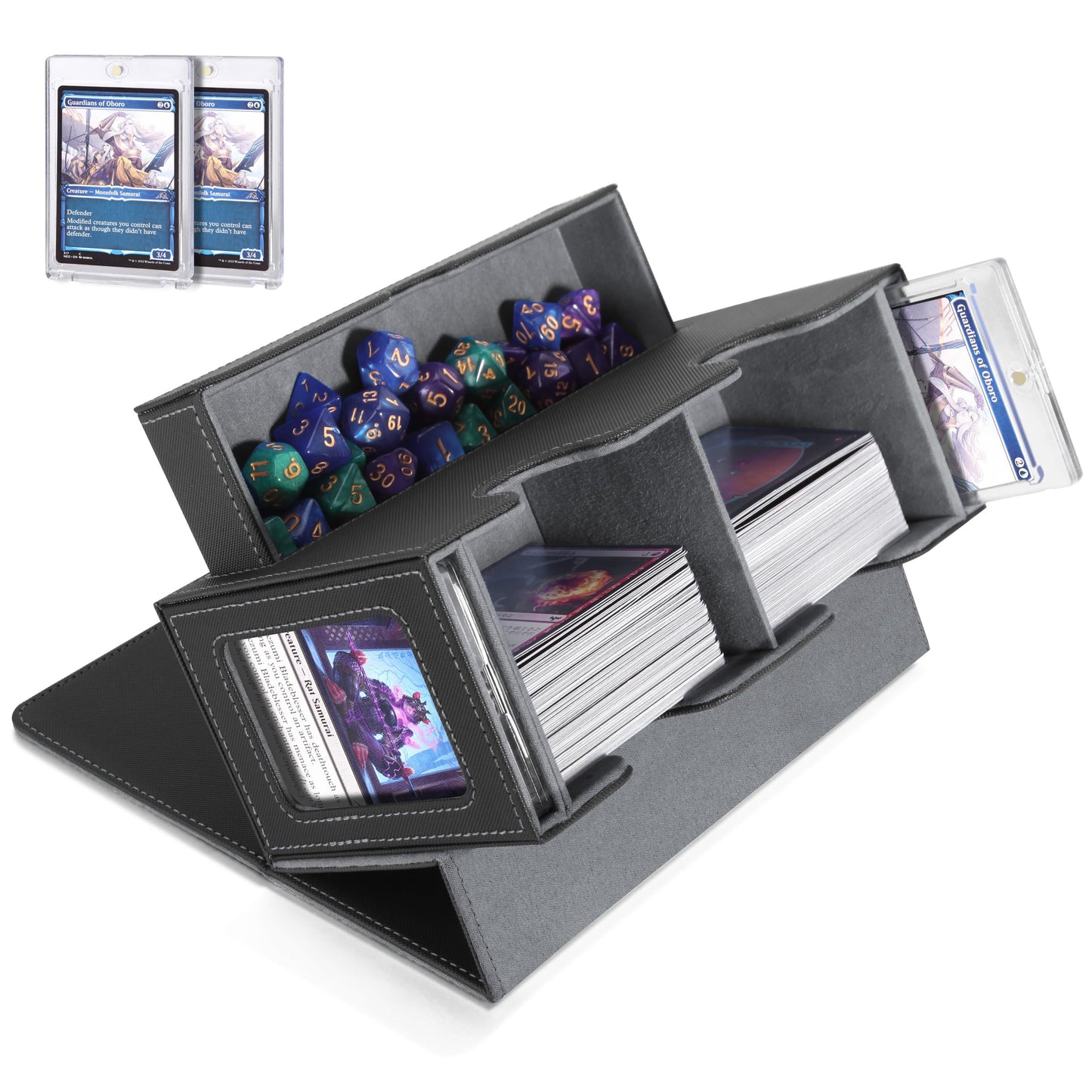 Miroddi MTG Deck Box with Commander Display – Holds 250+ Sleeved Cards, Dice Tray