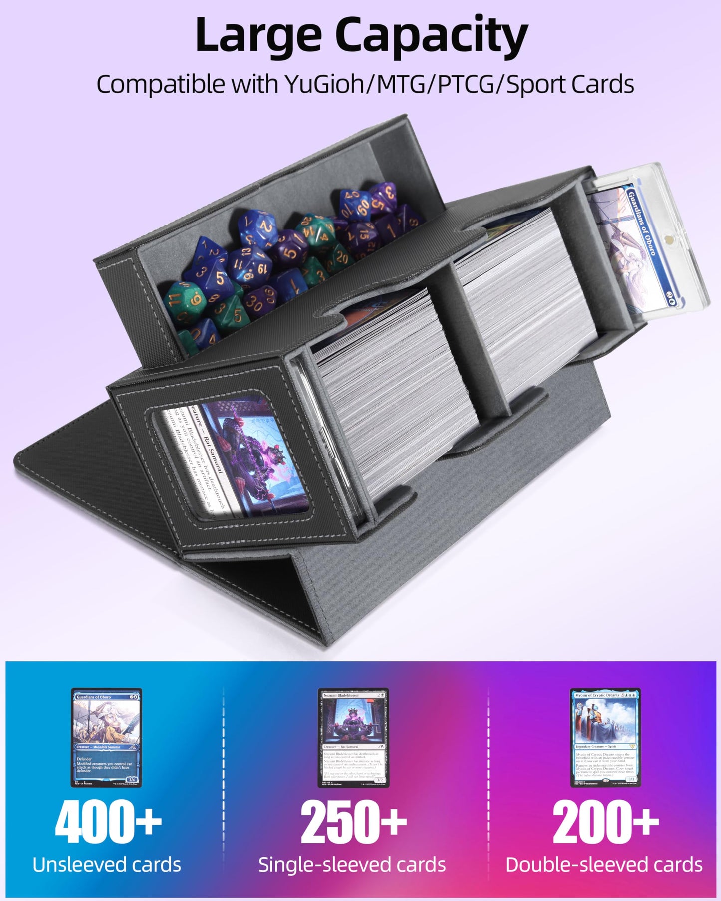Miroddi MTG Deck Box with Commander Display – Holds 250+ Sleeved Cards, Dice Tray