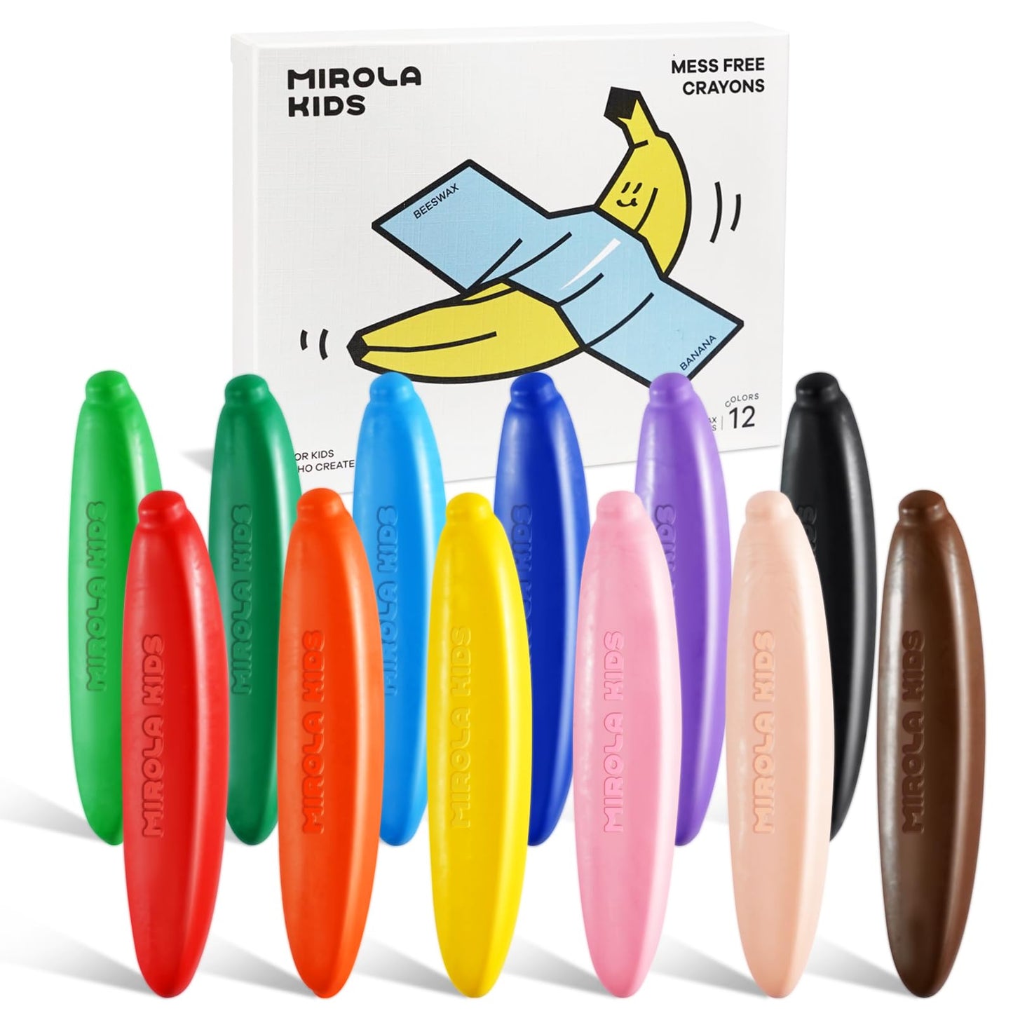 MIROLA KIDS 100% Pure Beeswax Crayons for Toddlers – 12 Colors, Washable & Unbreakable