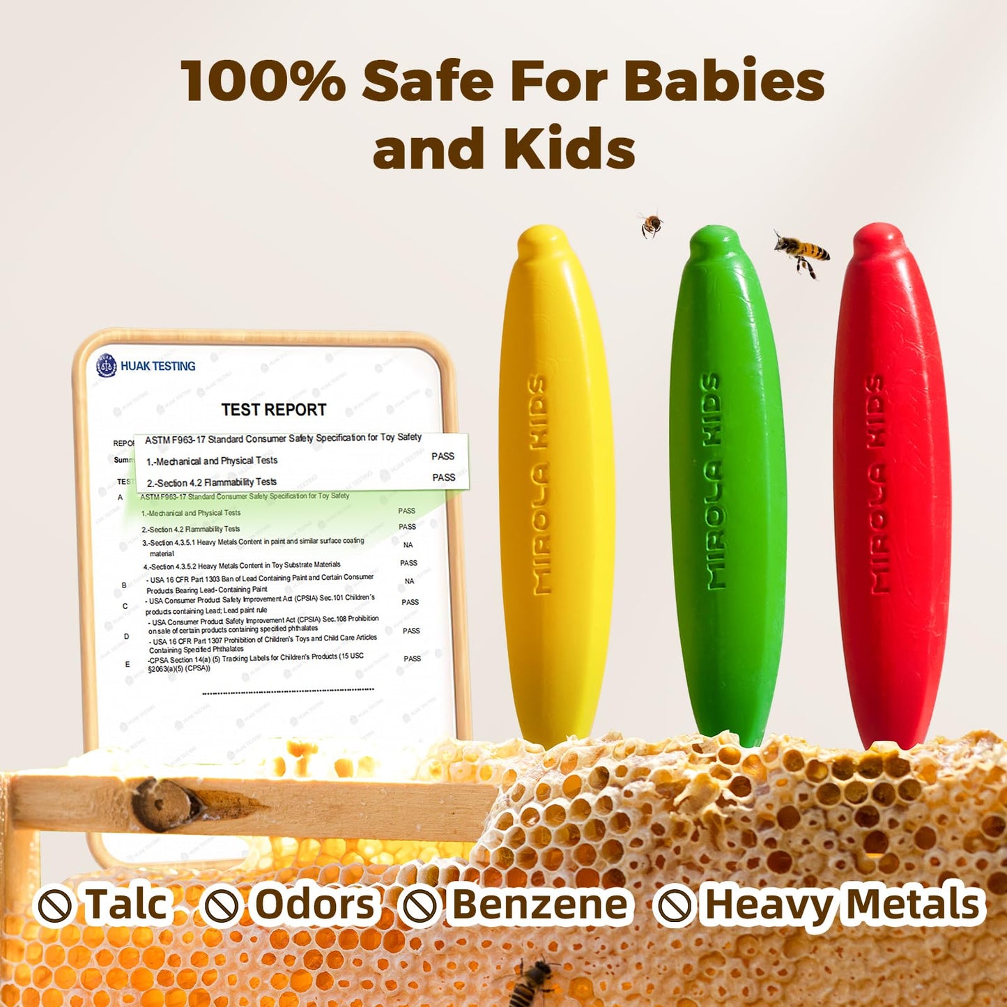 MIROLA KIDS 100% Pure Beeswax Crayons for Toddlers – 12 Colors, Washable & Unbreakable