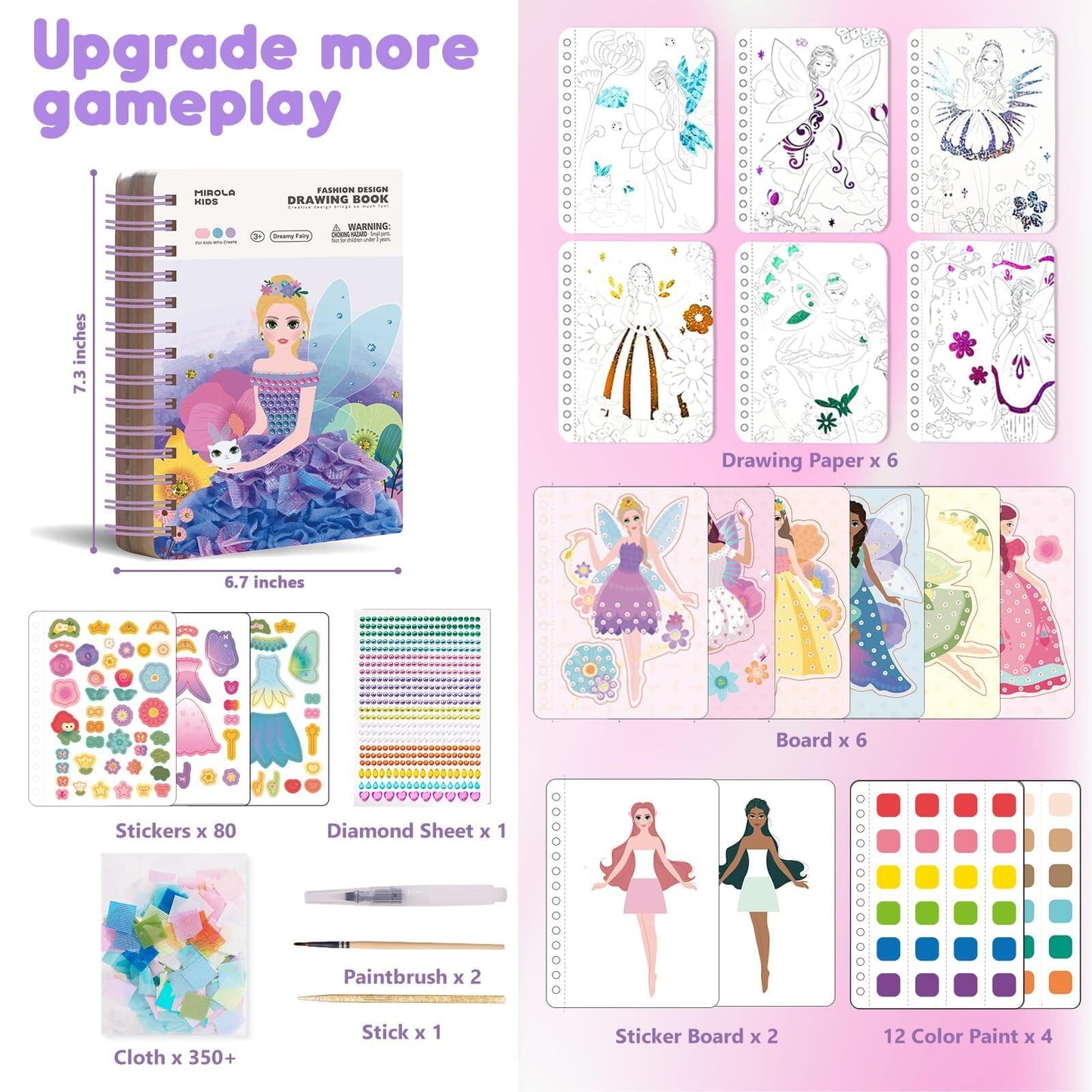 MIROLA KIDS 4 in 1 Poke Craft Kit for Girls — Princess Crafts, Watercolor & Diamond Art