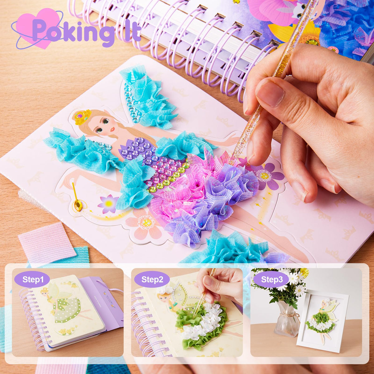 MIROLA KIDS 4 in 1 Poke Craft Kit for Girls — Princess Crafts, Watercolor & Diamond Art