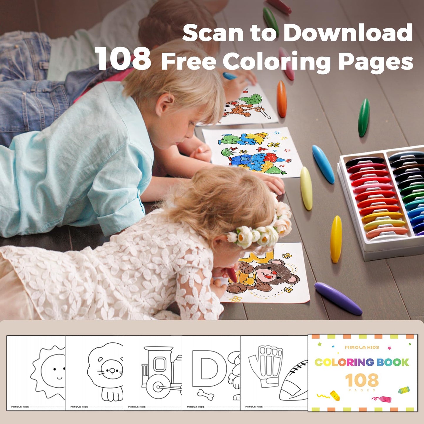 MIROLA KIDS 100% Pure Beeswax Crayons for Toddlers – 12 Colors, Washable & Unbreakable