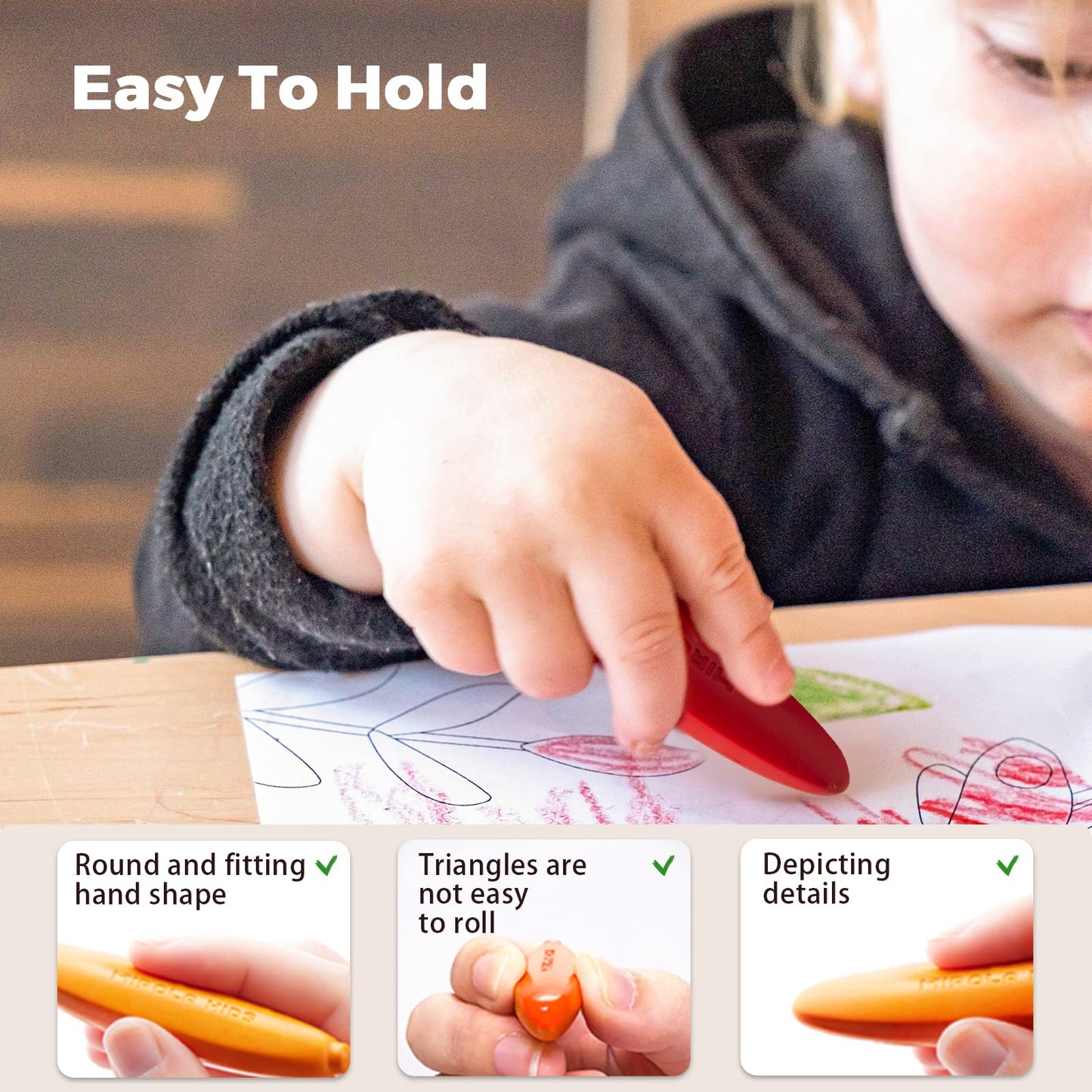 MIROLA KIDS 100% Pure Beeswax Crayons for Toddlers – 12 Colors, Washable & Unbreakable