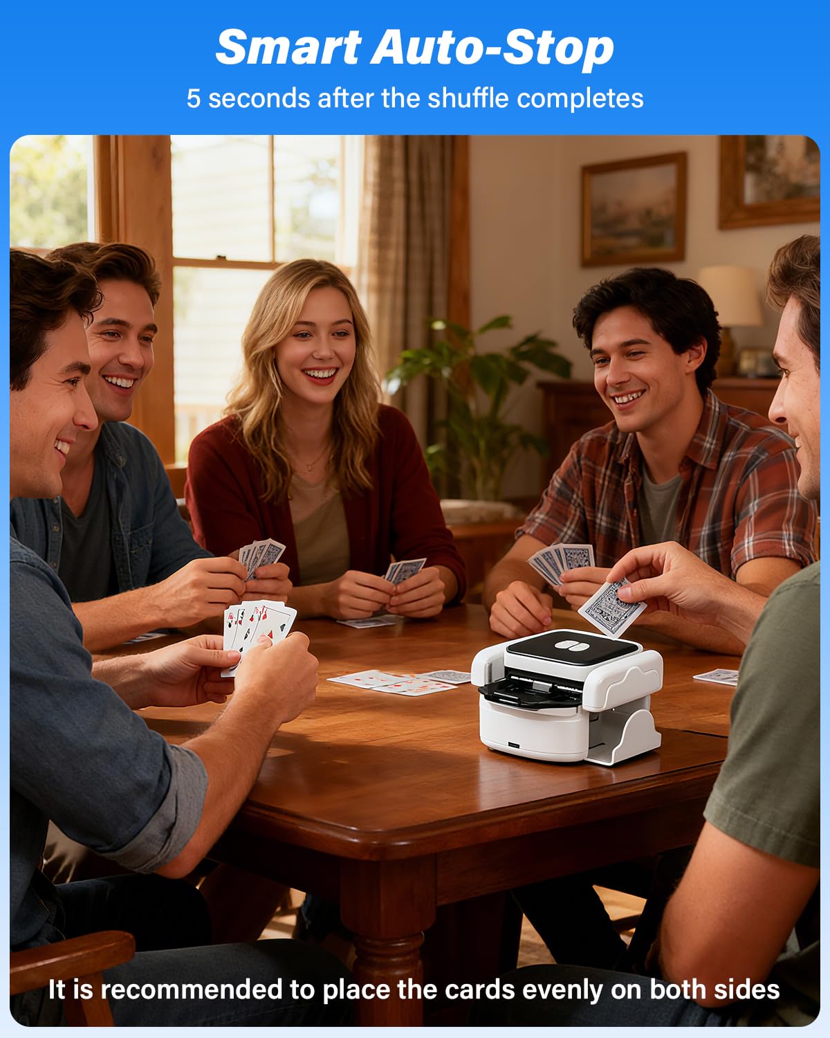 MISFANS Card Shuffler with Removable Tray – Rechargeable, Auto-Stop, 1-2 Deck