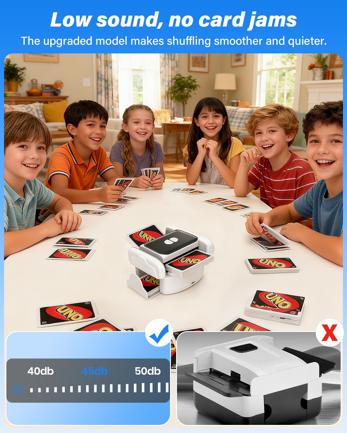 MISFANS Card Shuffler with Removable Tray – Rechargeable, Auto-Stop, 1-2 Deck