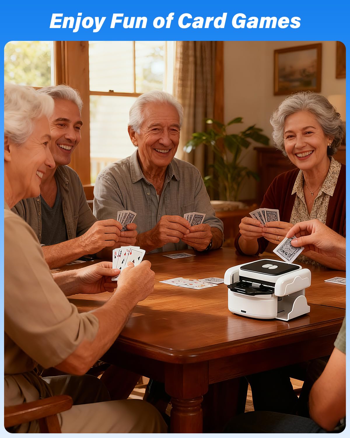 MISFANS Card Shuffler with Removable Tray – Rechargeable, Auto-Stop, 1-2 Deck