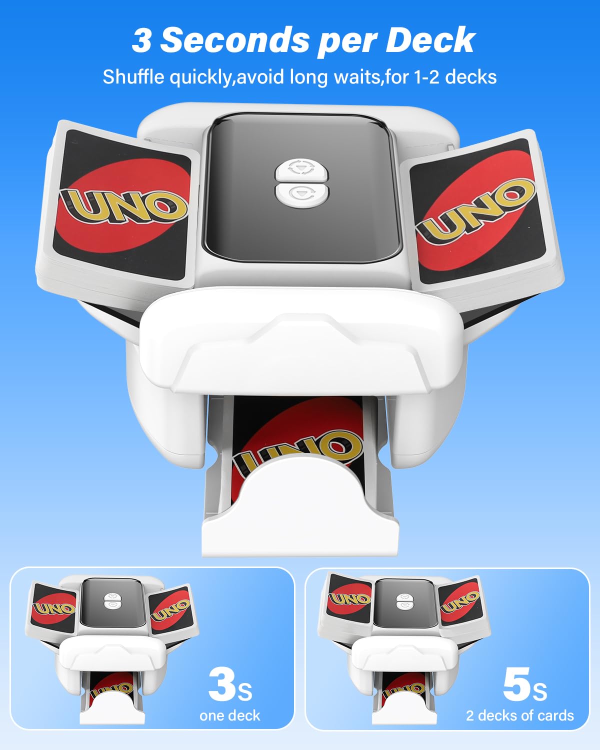MISFANS Card Shuffler with Removable Tray – Rechargeable, Auto-Stop, 1-2 Deck