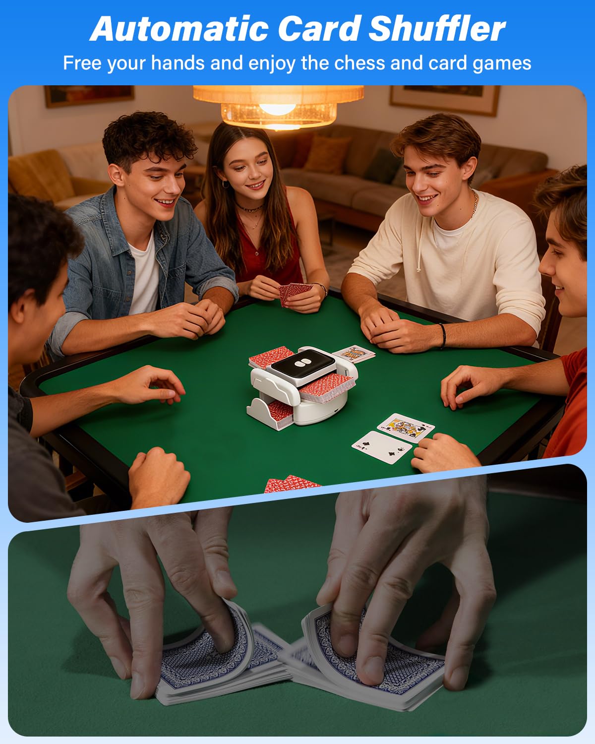 MISFANS Card Shuffler with Removable Tray – Rechargeable, Auto-Stop, 1-2 Deck