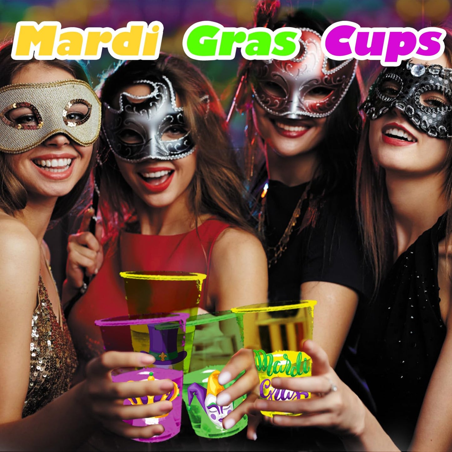 Mishunyus 24 Pcs Mardi Gras Glow Cups – LED Party Cups, New Orleans Style
