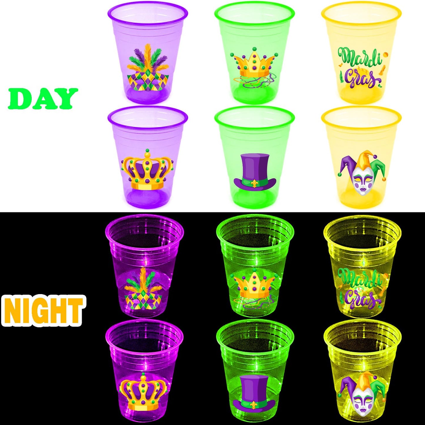 Mishunyus 24 Pcs Mardi Gras Glow Cups – LED Party Cups, New Orleans Style
