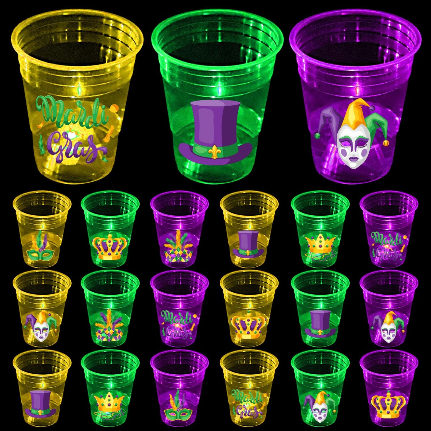 Mishunyus 24 Pcs Mardi Gras Glow Cups – LED Party Cups, New Orleans Style