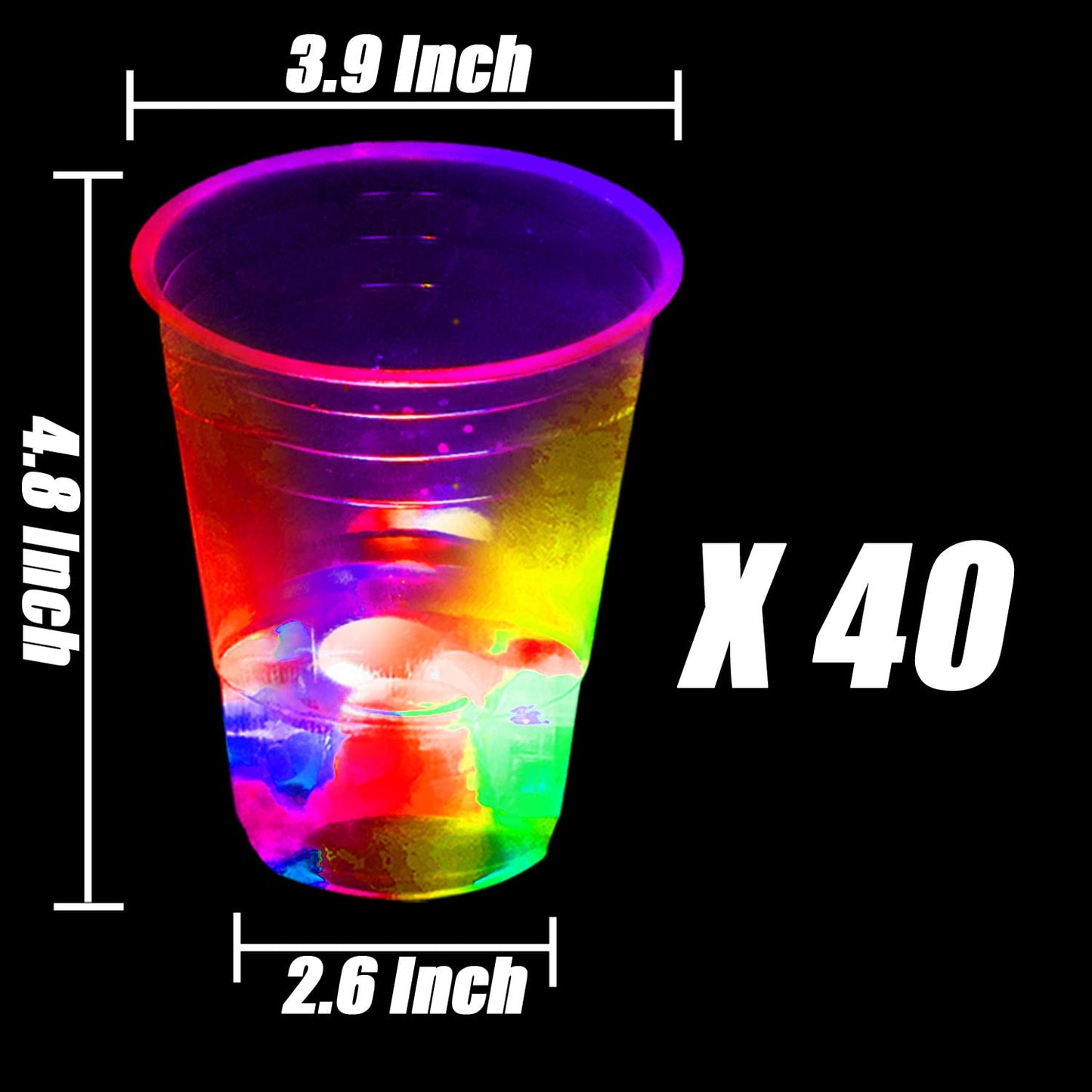 mishunyus 40 Pack Glow Party Cups | LED Light Up Cups for Indoor & Outdoor Parties