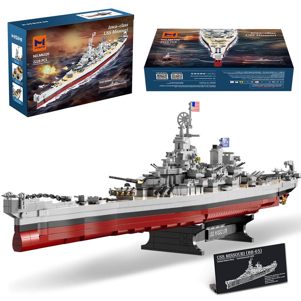 MISINI M6320 Military Series USS Missouri Battleship Building Kit – 2228 Pieces, Iowa-class Warship Model