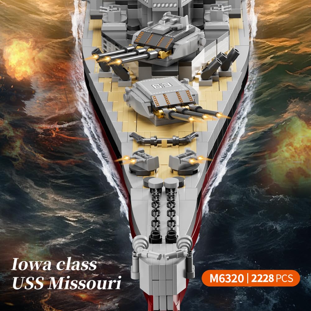 MISINI M6320 Military Series USS Missouri Battleship Building Kit – 2228 Pieces, Iowa-class Warship Model