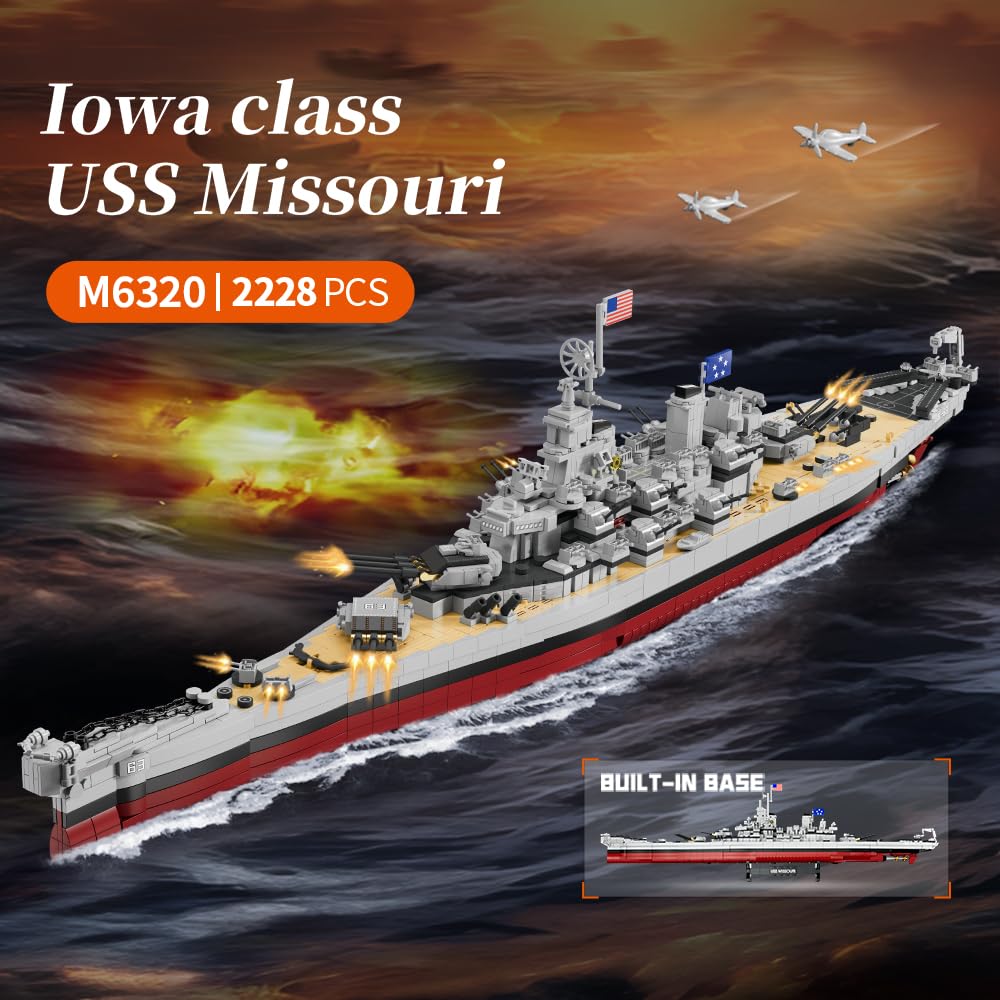 MISINI M6320 Military Series USS Missouri Battleship Building Kit – 2228 Pieces, Iowa-class Warship Model