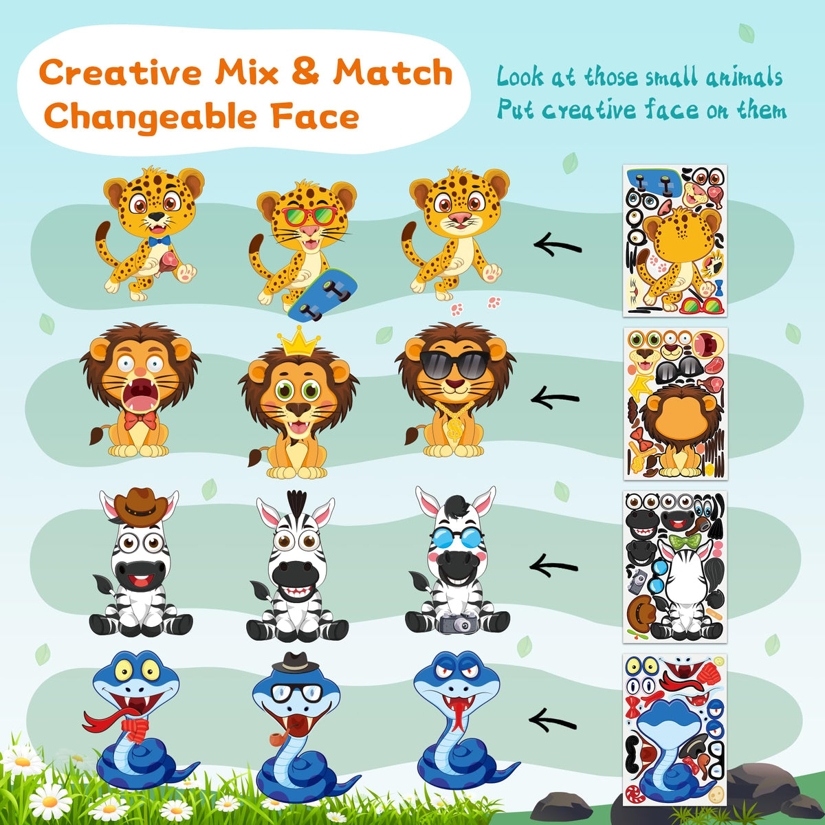 MISS FANTASY Animal Stickers for Kids – 48 Safari Jungle Sticker Pack | Party Decor & Favors