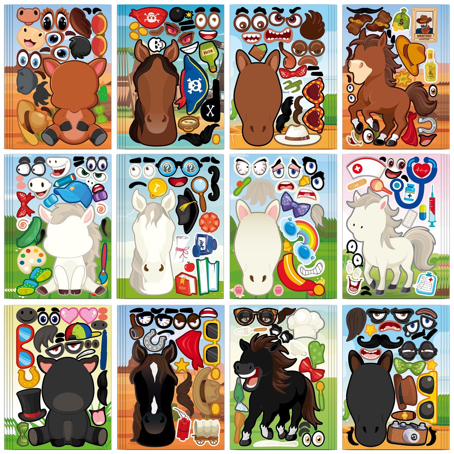 MISS FANTASY 48PCS Horse Stickers for Kids – Party Favors, Crafts & Classroom Activities