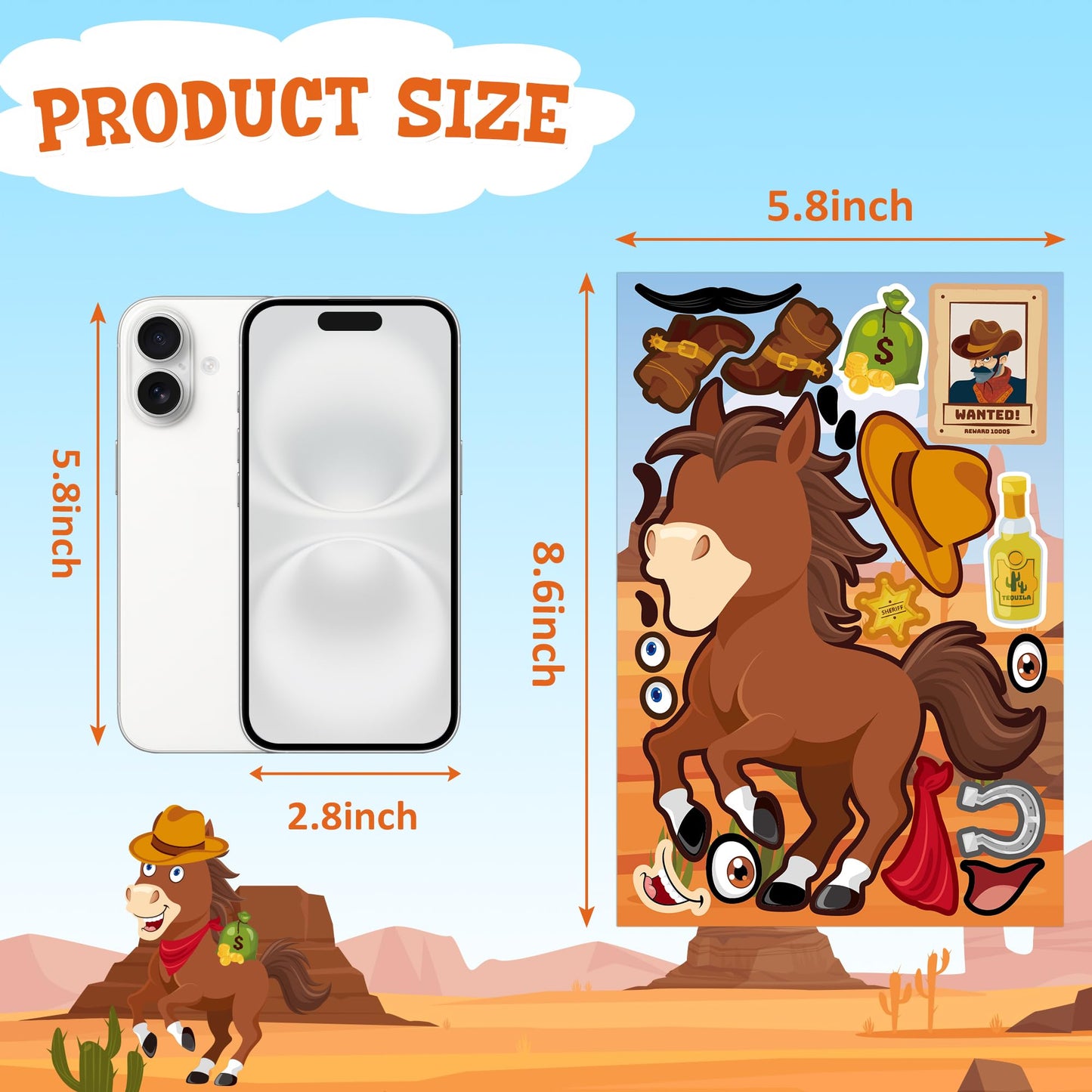 MISS FANTASY 48PCS Horse Stickers for Kids – Party Favors, Crafts & Classroom Activities