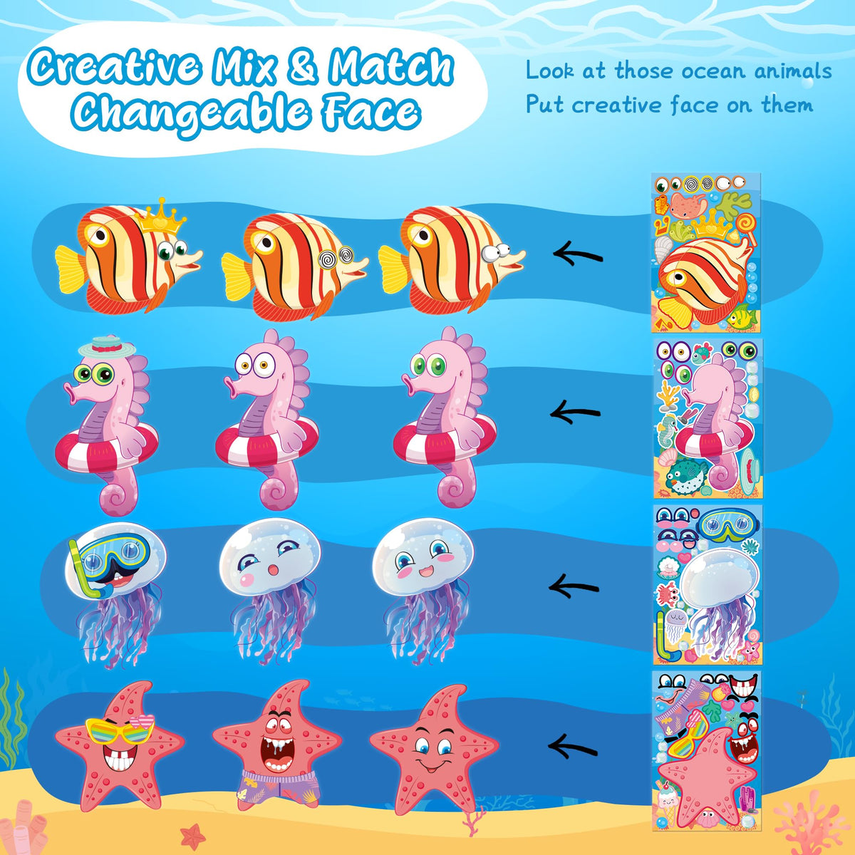 MISS FANTASY Ocean Stickers for Kids – 48 Sheets Ocean Creature Stickers for Parties, Crafts & Back to School
