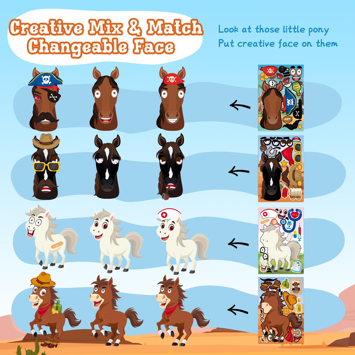 MISS FANTASY 48PCS Horse Stickers for Kids – Party Favors, Crafts & Classroom Activities