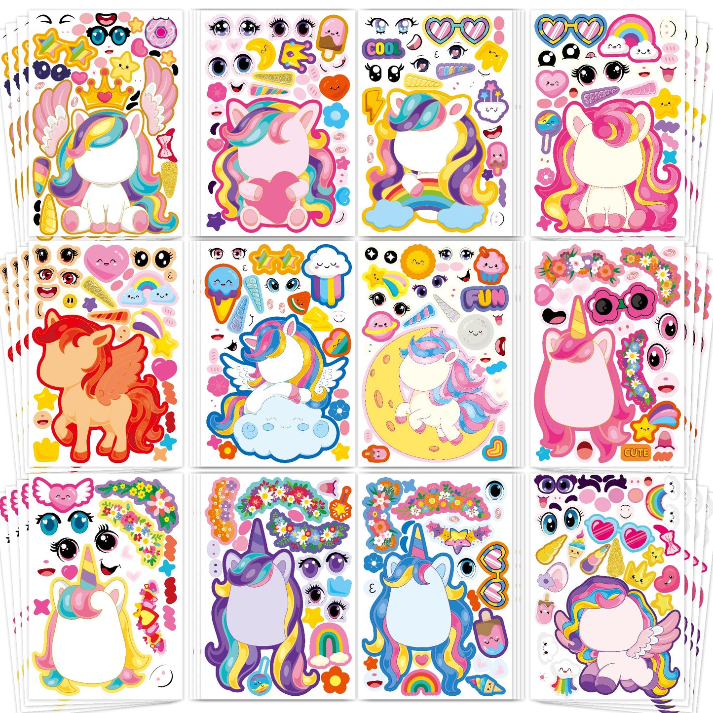 Miss Fantasy Unicorn Stickers - 48 Sheets for Kids, Crafts & Party Decor