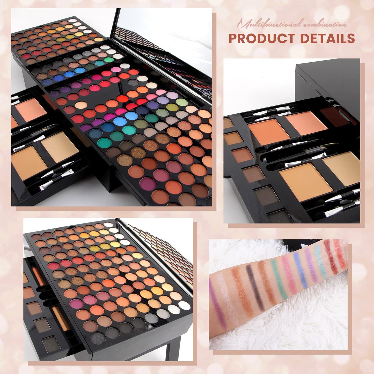 Miss Rose 190 Colors Cosmetic Make up Piano Box Set – All-in-1 Makeup Gift Set (Color A)