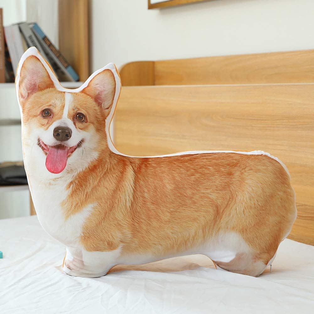 MISS TUTU Corgi Dog Plush Throw Pillow – Ultra-Soft, Realistic Corgi Cushion