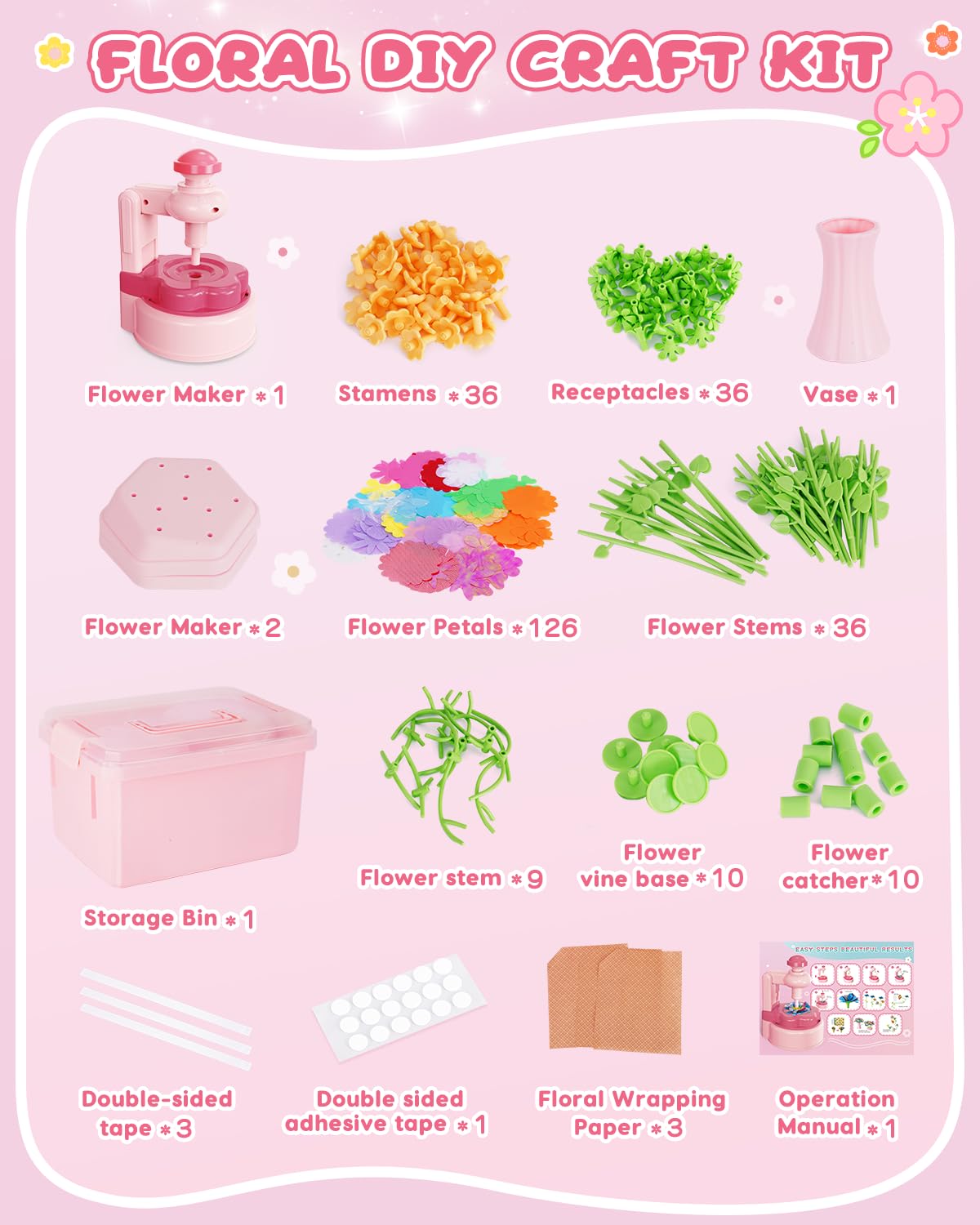 MISSOLO DIY-Crafts for Kids: Creative Flower Bouquet Kit with Storage Box for Ages 4-13