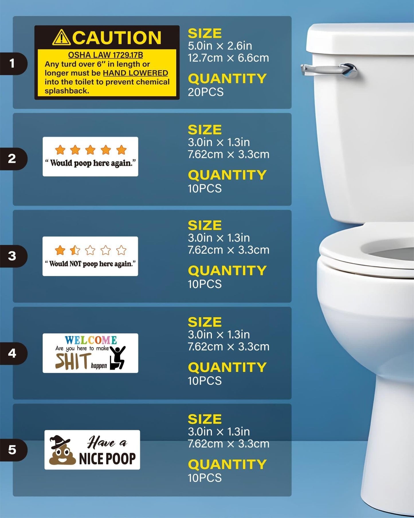 MiStar 60 PCS Prank Stickers – Gag OSHA Law Decals for Porta Potty & Toilet Restrooms