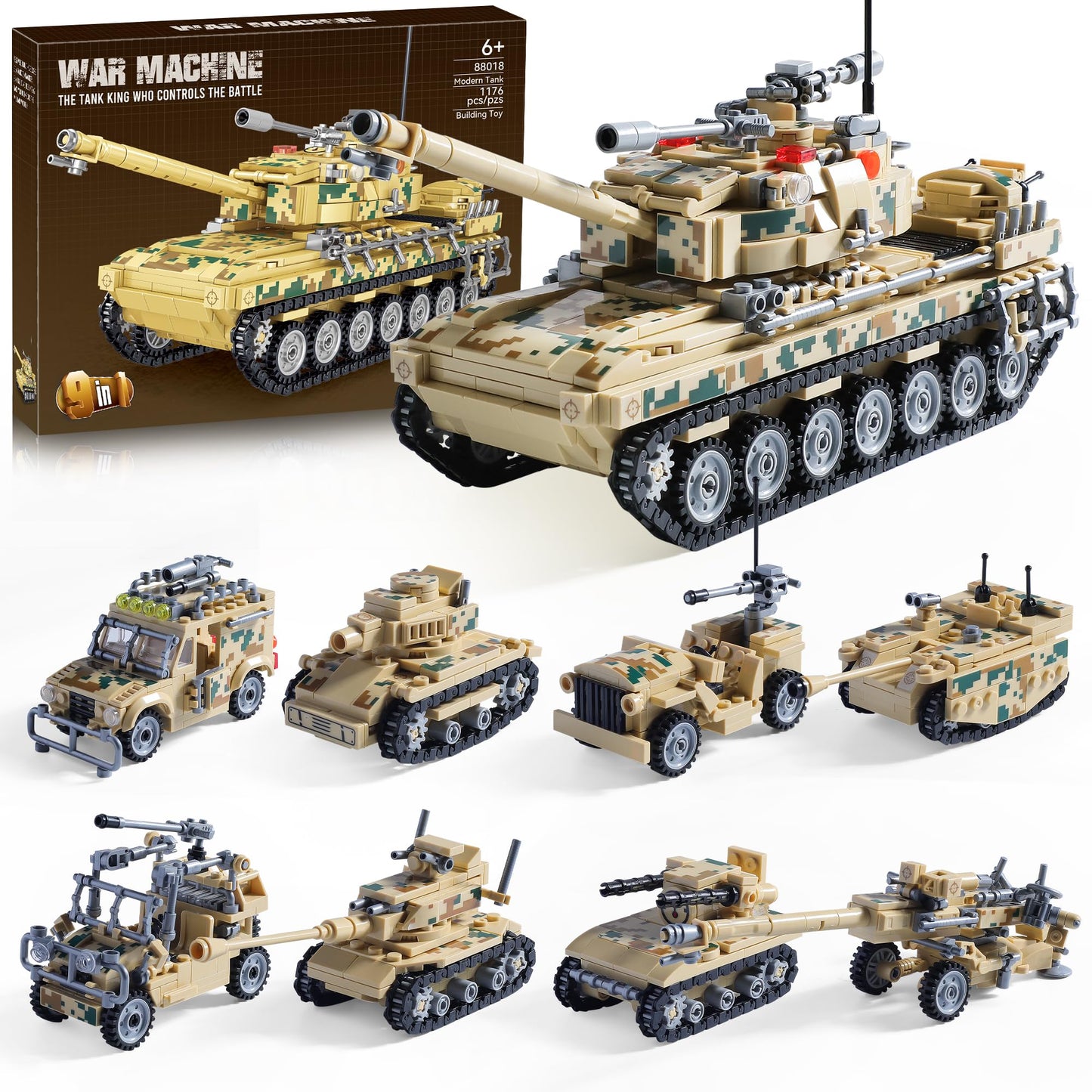 MISTBUY 1176-Piece Military Tank Building Blocks Set – 9-in-1 & 8 Vehicles