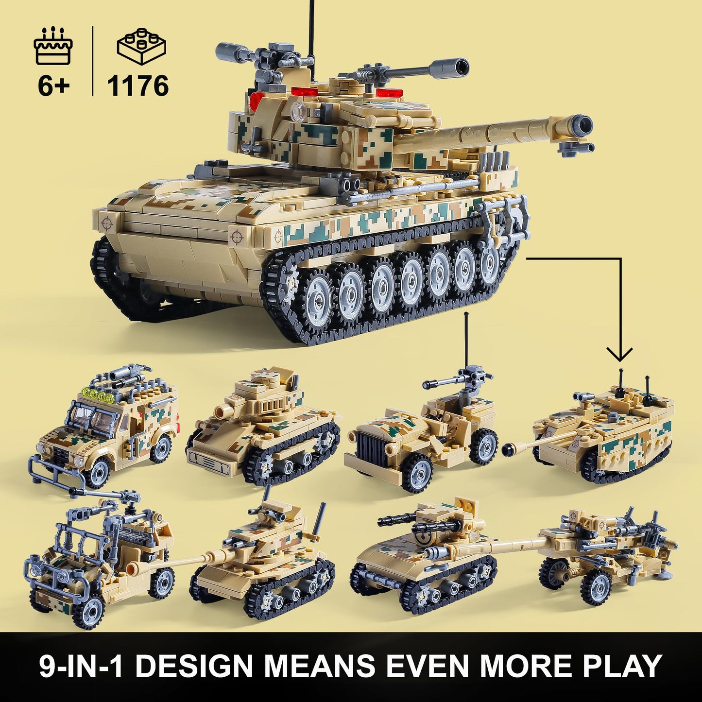 MISTBUY 1176-Piece Military Tank Building Blocks Set – 9-in-1 & 8 Vehicles