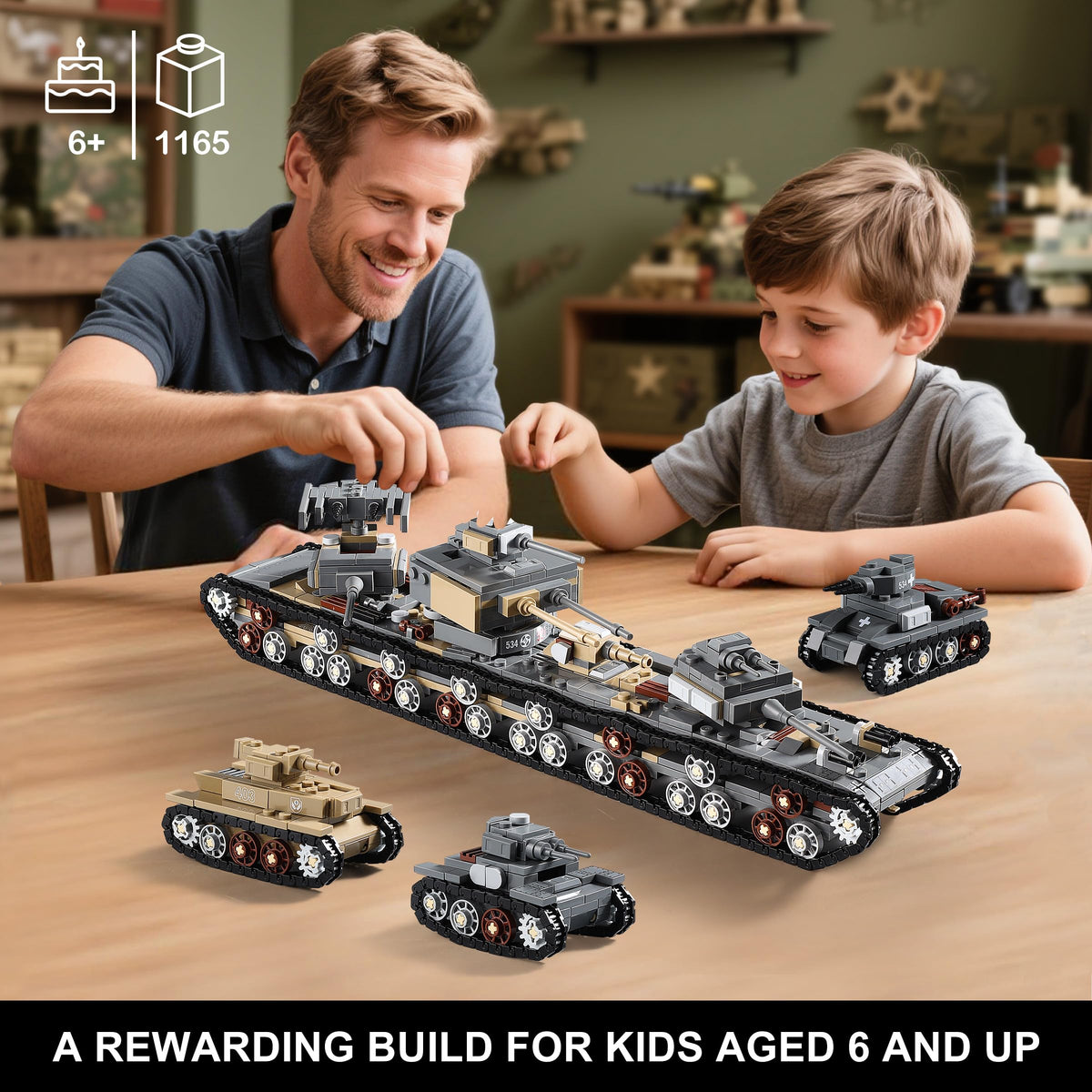 MISTBUY 1165-Piece WWII Army Tank Building Set | 9-in-1 KV-VI & 8 Tanks