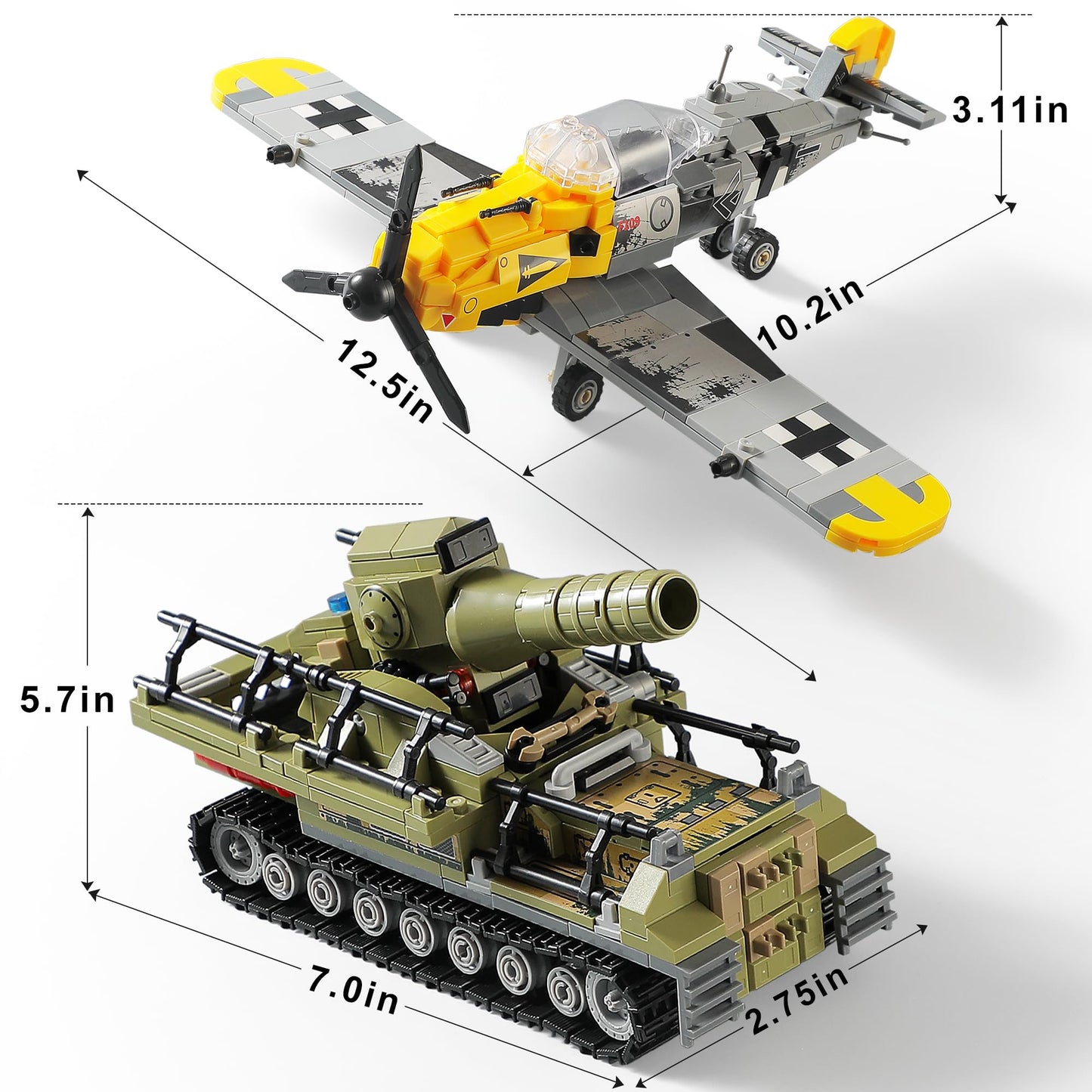 MISTBUY WW2 Military Toys: BF109 Fighter Jet & Karl Mortar Tank – LEGO-Compatible