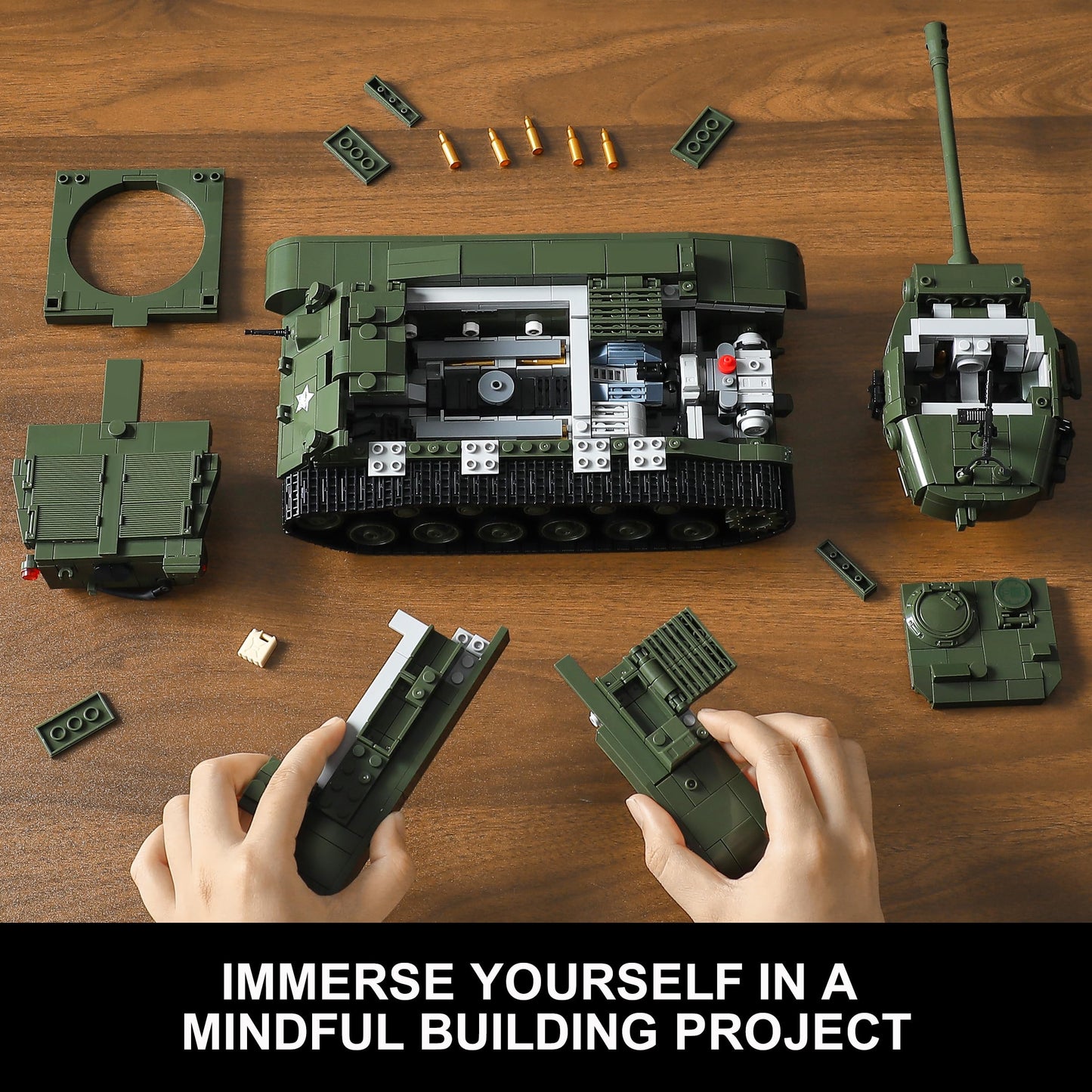 MISTBUY 1703-Piece WW2 Army Tank Building Kit for Adults — M26 Pershing, LEGO-Compatible