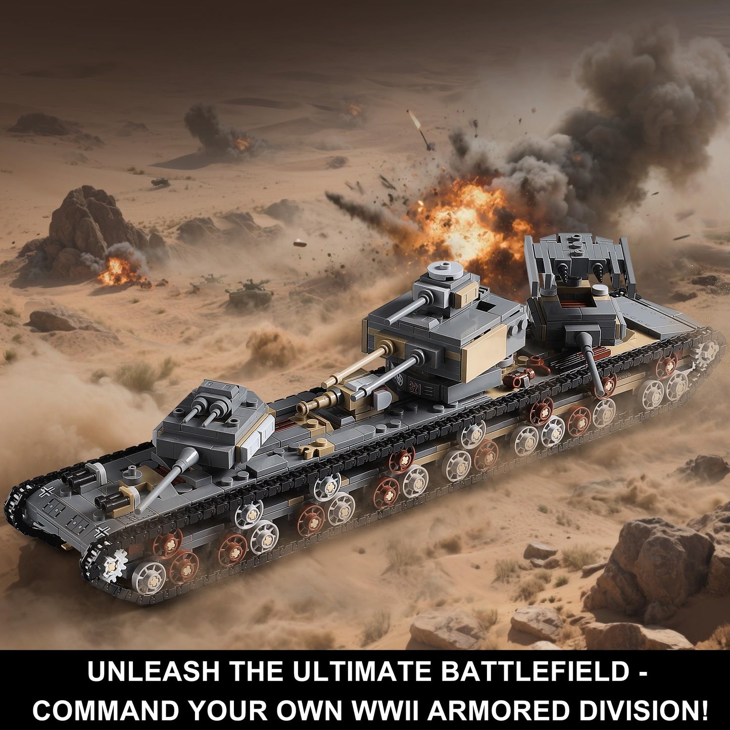 MISTBUY 1165-Piece WWII Army Tank Building Set | 9-in-1 KV-VI & 8 Tanks