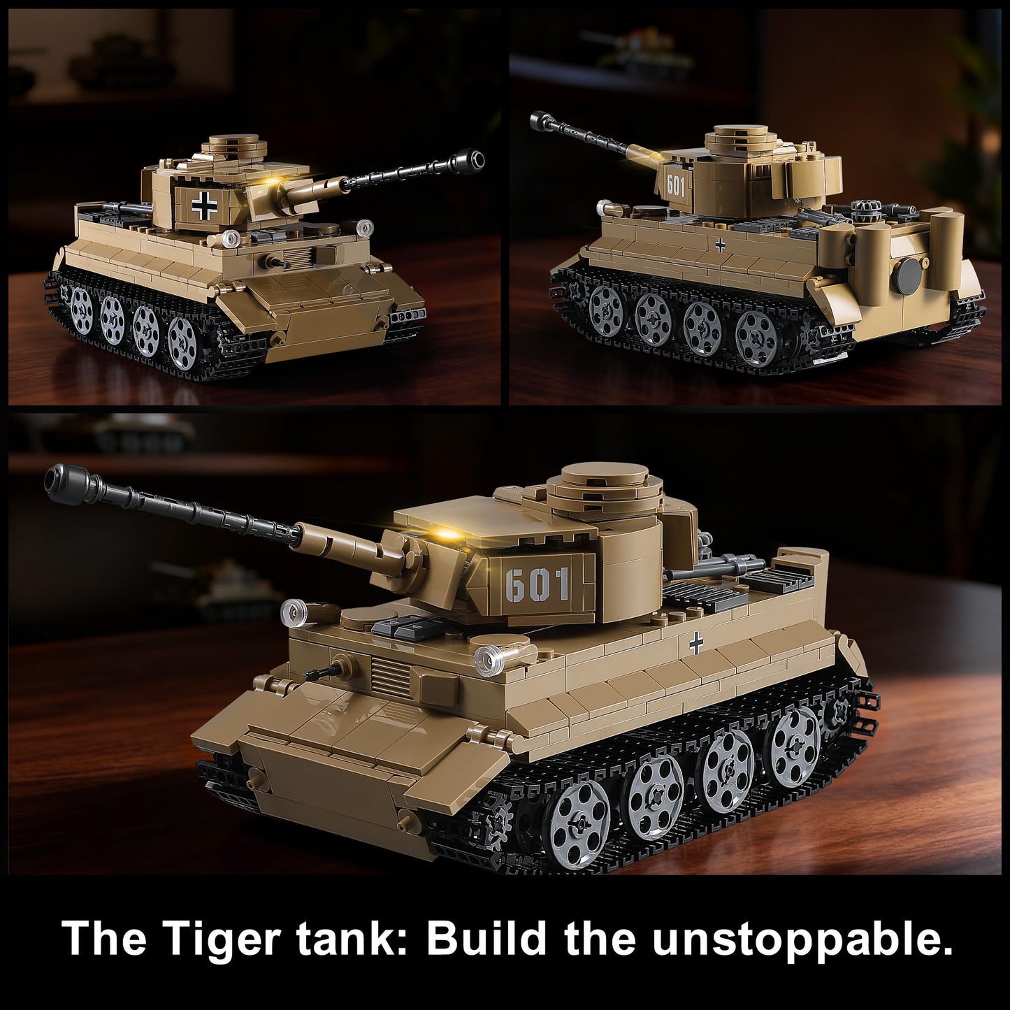 MISTBUY WW2 Military Tank Building Set - Light-Up Tiger I & M26 Pershing Tank Kit (1,195 pieces)