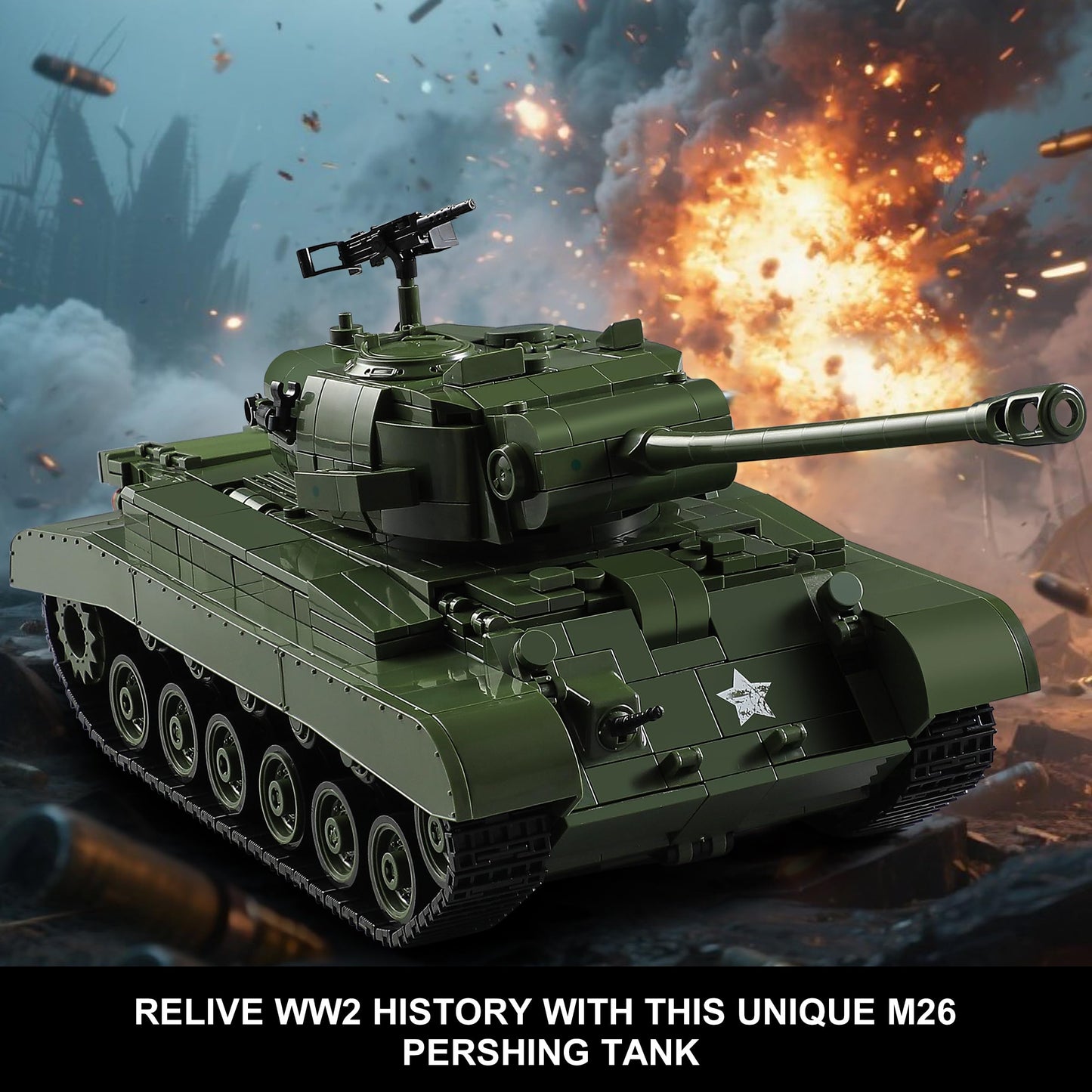 MISTBUY 1703-Piece WW2 Army Tank Building Kit for Adults — M26 Pershing, LEGO-Compatible