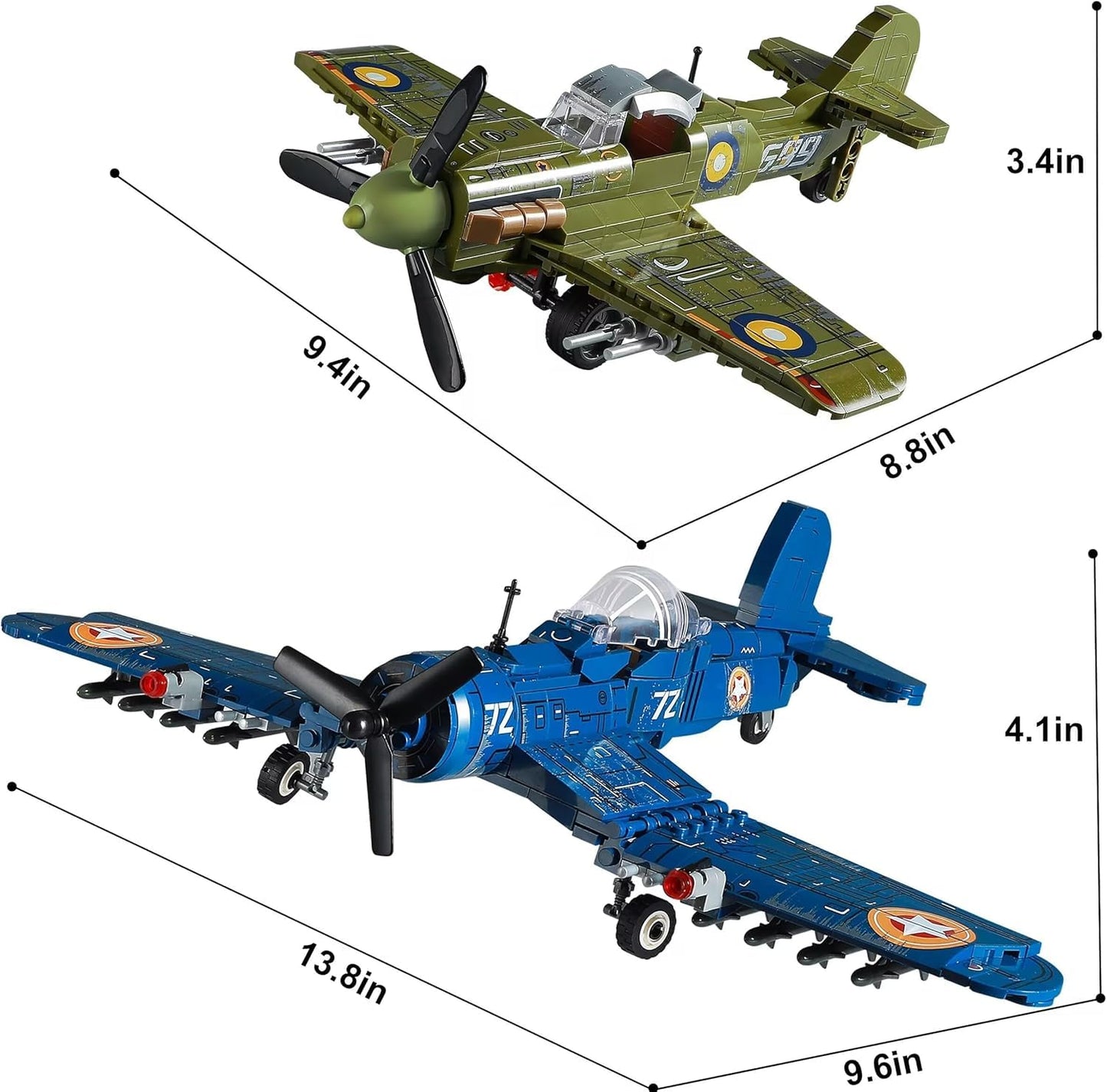 MISTBUY WW2 Fighter Plane Building Set — F4U Corsair & Spitfire, Lego-Compatible