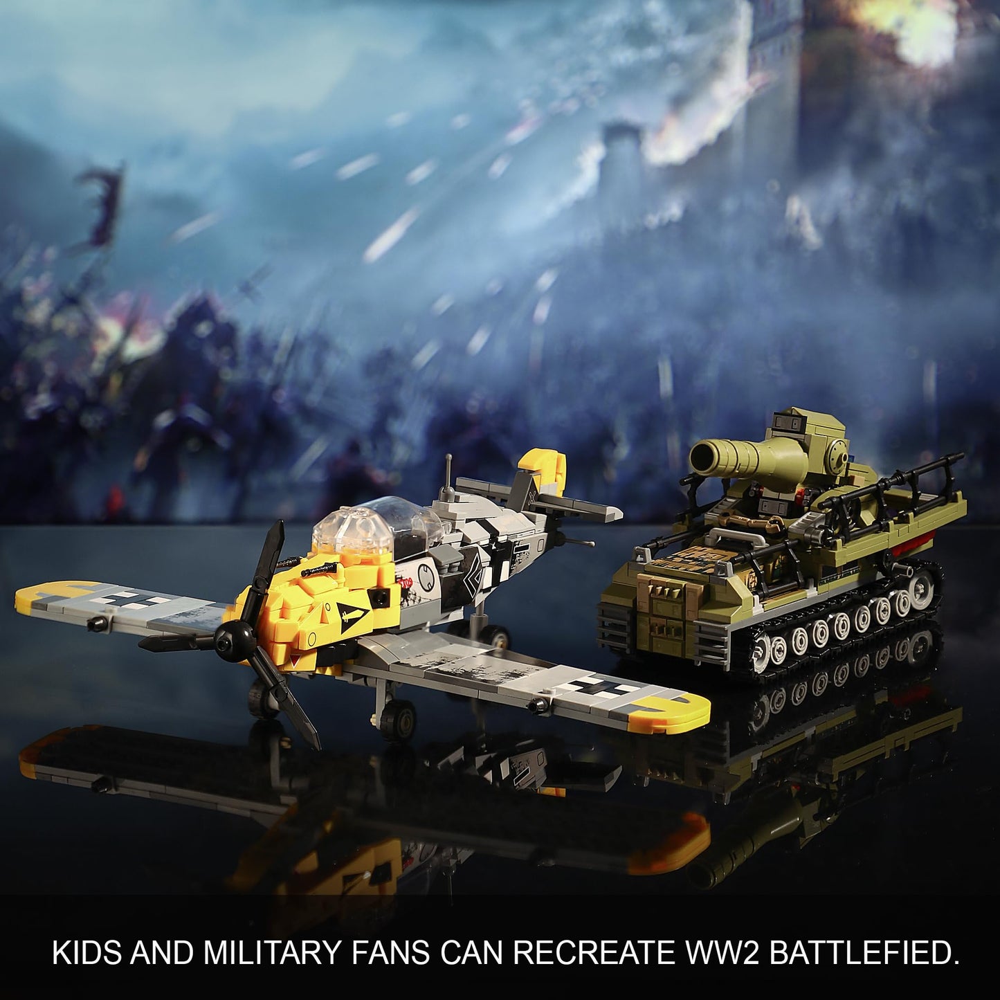 MISTBUY WW2 Military Toys: BF109 Fighter Jet & Karl Mortar Tank – LEGO-Compatible
