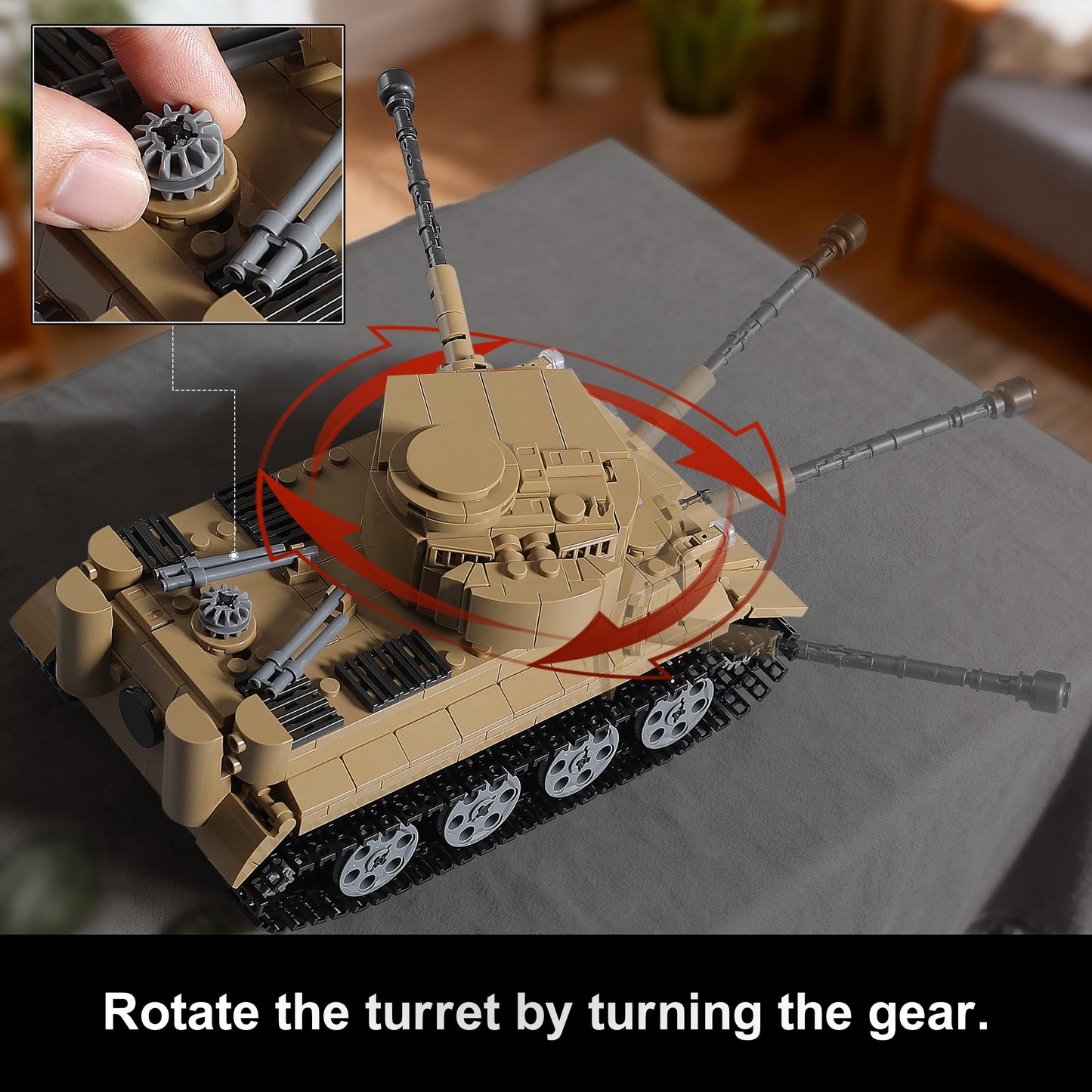 MISTBUY WW2 Military Tank Building Set - Light-Up Tiger I & M26 Pershing Tank Kit (1,195 pieces)